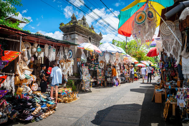 ubud, indonesia. 8th march, 2023: street view of ubud market, indonesia